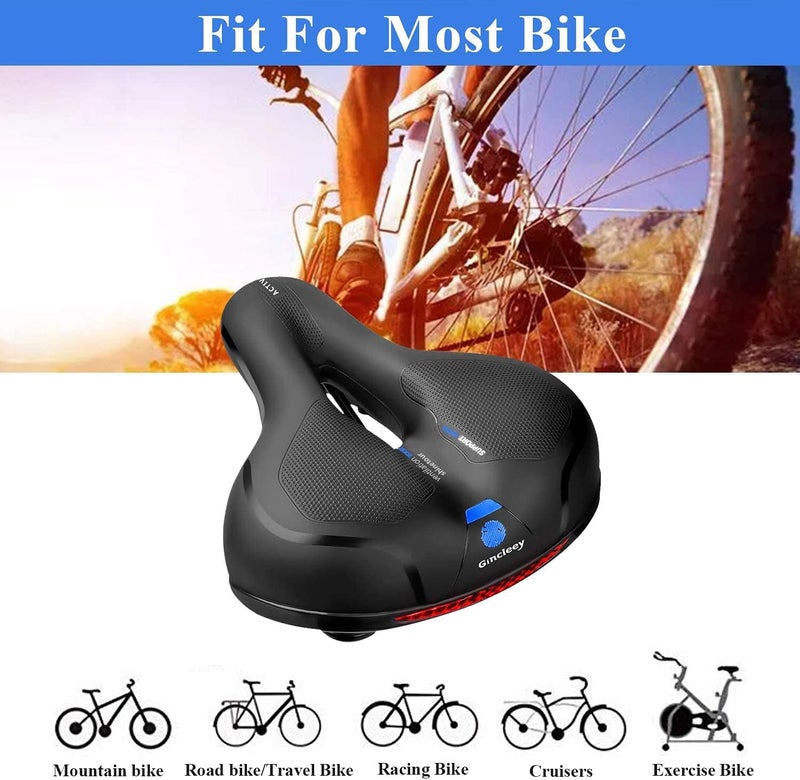Gincleey Comfort Bike Seat for Women Men,Wide Bicycle Saddle Replacement Memory Foam Padded Soft Bike Cushion with Dual Shock Absorbing Universal Fit for Indoor/Outdoor Bikes with Reflect - Image 4